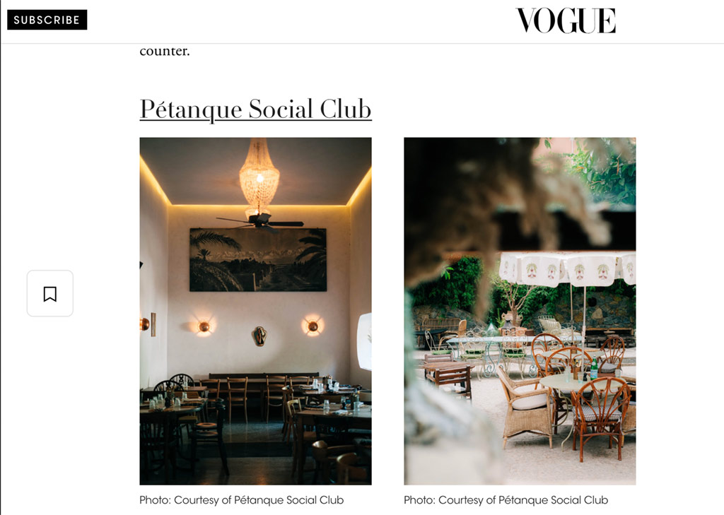 VOGUE feature Petanque Social Club by Diego and Alexeja Art & Design Studio
